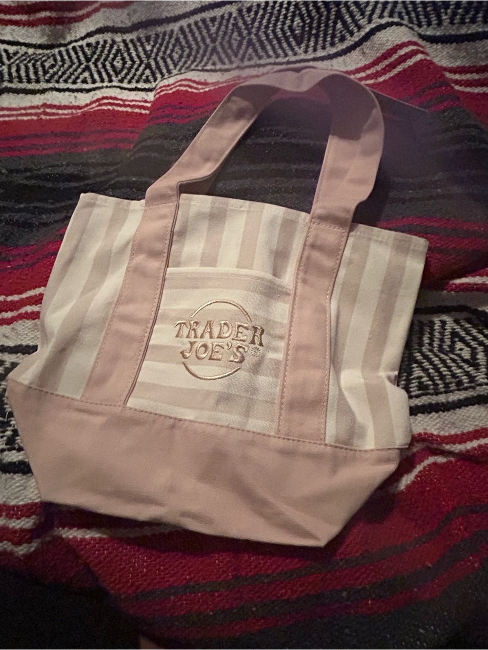 Trader Joe's Pink & Cream Striped Tote Bag